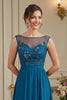 Laden Sie das Bild in den Galerie-Viewer, Pfauenblau A Line langes Brautmutterkleid mit Applikationen