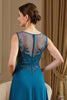 Laden Sie das Bild in den Galerie-Viewer, Pfauenblau A Line langes Brautmutterkleid mit Applikationen