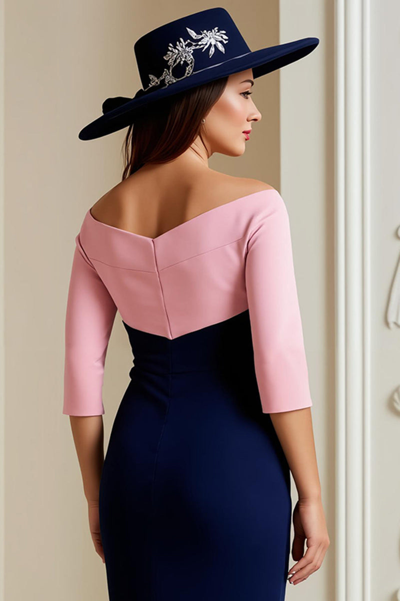 Laden Sie das Bild in den Galerie-Viewer, Marine Satin Bodycon Midi Brautmutterkleid mit Applikationen