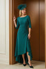 Laden Sie das Bild in den Galerie-Viewer, Tannengrün Sheath Bootneck Asymmetrisches Brautmutterkleid