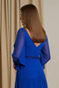 Laden Sie das Bild in den Galerie-Viewer, Königsblau A Linie V Ausschnitt Asymmetrisches Brautmutterkleid mit Ärmeln