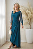 Laden Sie das Bild in den Galerie-Viewer, Pfauenblau Chiffon Etui U-Boot Ausschnitt Lange Brautmutterkleid mit Perlen