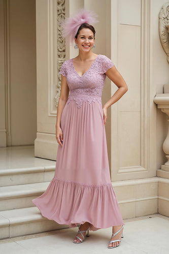 Altrosa Chiffon V Ausschnitt langes Brautmutterkleid mit Spitze