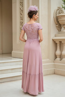 Altrosa Chiffon V Ausschnitt langes Brautmutterkleid mit Spitze
