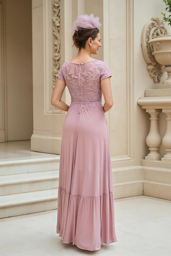 Altrosa Chiffon V Ausschnitt langes Brautmutterkleid mit Spitze