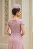 Laden Sie das Bild in den Galerie-Viewer, Altrosa Chiffon V Ausschnitt langes Brautmutterkleid mit Spitze