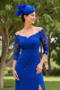 Laden Sie das Bild in den Galerie-Viewer, Königsblau Rüschen Midi Brautmutterkleid mit Ärmeln
