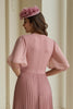 Laden Sie das Bild in den Galerie-Viewer, Altrosa Chiffon Plissee langes Brautmutterkleid mit Ärmeln