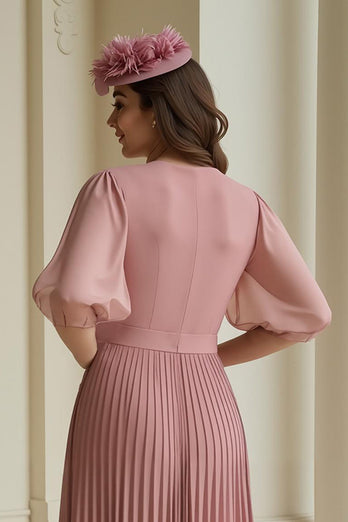 Altrosa Chiffon Plissee langes Brautmutterkleid mit Ärmeln