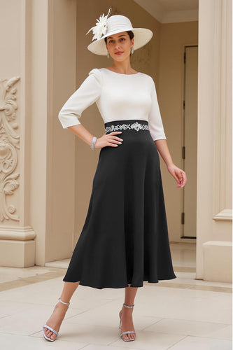 Schwarz A Linie Chiffon U-Boot Ausschnitt Midi Brautmutterkleid mit Ärmel