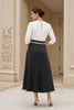 Laden Sie das Bild in den Galerie-Viewer, Schwarz A Linie Chiffon U-Boot Ausschnitt Midi Brautmutterkleid mit Ärmel