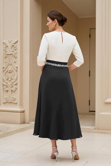 Schwarz A Linie Chiffon U-Boot Ausschnitt Midi Brautmutterkleid mit Ärmel