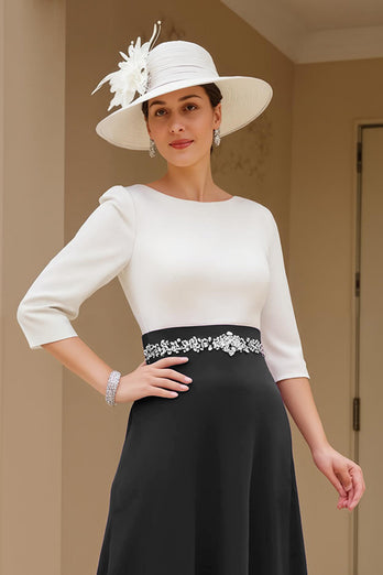 Schwarz A Linie Chiffon U-Boot Ausschnitt Midi Brautmutterkleid mit Ärmel