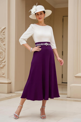 Schwarz A Linie Chiffon U-Boot Ausschnitt Midi Brautmutterkleid mit Ärmel