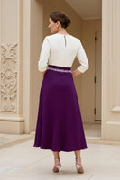 Laden Sie das Bild in den Galerie-Viewer, Schwarz A Linie Chiffon U-Boot Ausschnitt Midi Brautmutterkleid mit Ärmel