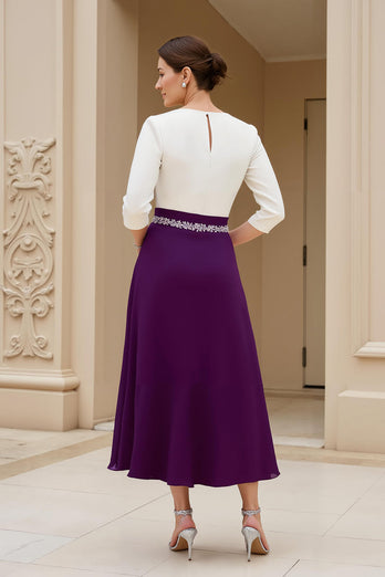 Schwarz A Linie Chiffon U-Boot Ausschnitt Midi Brautmutterkleid mit Ärmel