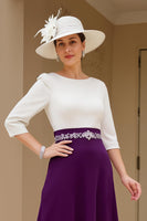 Laden Sie das Bild in den Galerie-Viewer, Schwarz A Linie Chiffon U-Boot Ausschnitt Midi Brautmutterkleid mit Ärmel