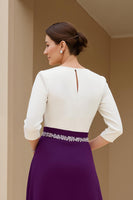 Laden Sie das Bild in den Galerie-Viewer, Schwarz A Linie Chiffon U-Boot Ausschnitt Midi Brautmutterkleid mit Ärmel