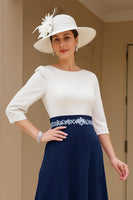 Laden Sie das Bild in den Galerie-Viewer, Schwarz A Linie Chiffon U-Boot Ausschnitt Midi Brautmutterkleid mit Ärmel