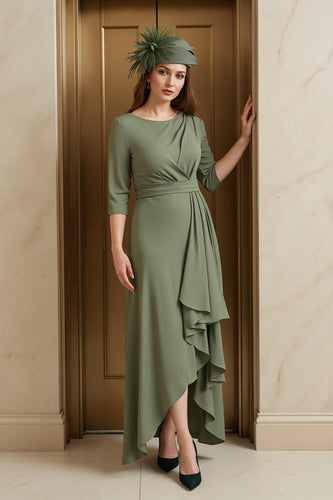 Oliv Rundhals Asymmetrisches Brautmutterkleid mit Ärmeln