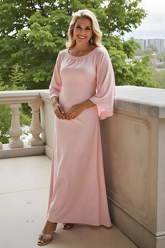 Bonbonrosa Etui Chiffon Rundhals Ausschnitt Lange Brautmutterkleid mit Ärmel