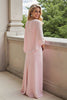 Laden Sie das Bild in den Galerie-Viewer, Bonbonrosa Etui Chiffon Rundhals Ausschnitt Lange Brautmutterkleid mit Ärmel