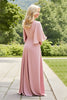 Laden Sie das Bild in den Galerie-Viewer, Rosa Sheath Rüschenlanges Brautmutterkleid mit Spitze