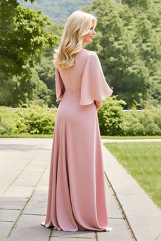 Rosa Sheath Rüschenlanges Brautmutterkleid mit Spitze