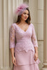 Laden Sie das Bild in den Galerie-Viewer, Rosa Chiffon Applikationen langes Brautmutterkleid mit Ärmeln