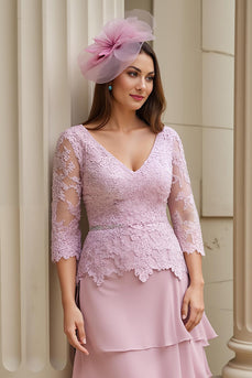 Rosa Chiffon Applikationen langes Brautmutterkleid mit Ärmeln