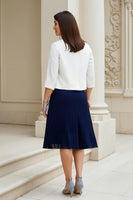 Laden Sie das Bild in den Galerie-Viewer, Marine Zweiteiler A Linie Chiffon Plissee Midi Brautmutterkleid mit Ärmel