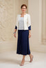 Laden Sie das Bild in den Galerie-Viewer, Marine 3 Teiliges langes Brautmutter Outfit mit Ärmeln