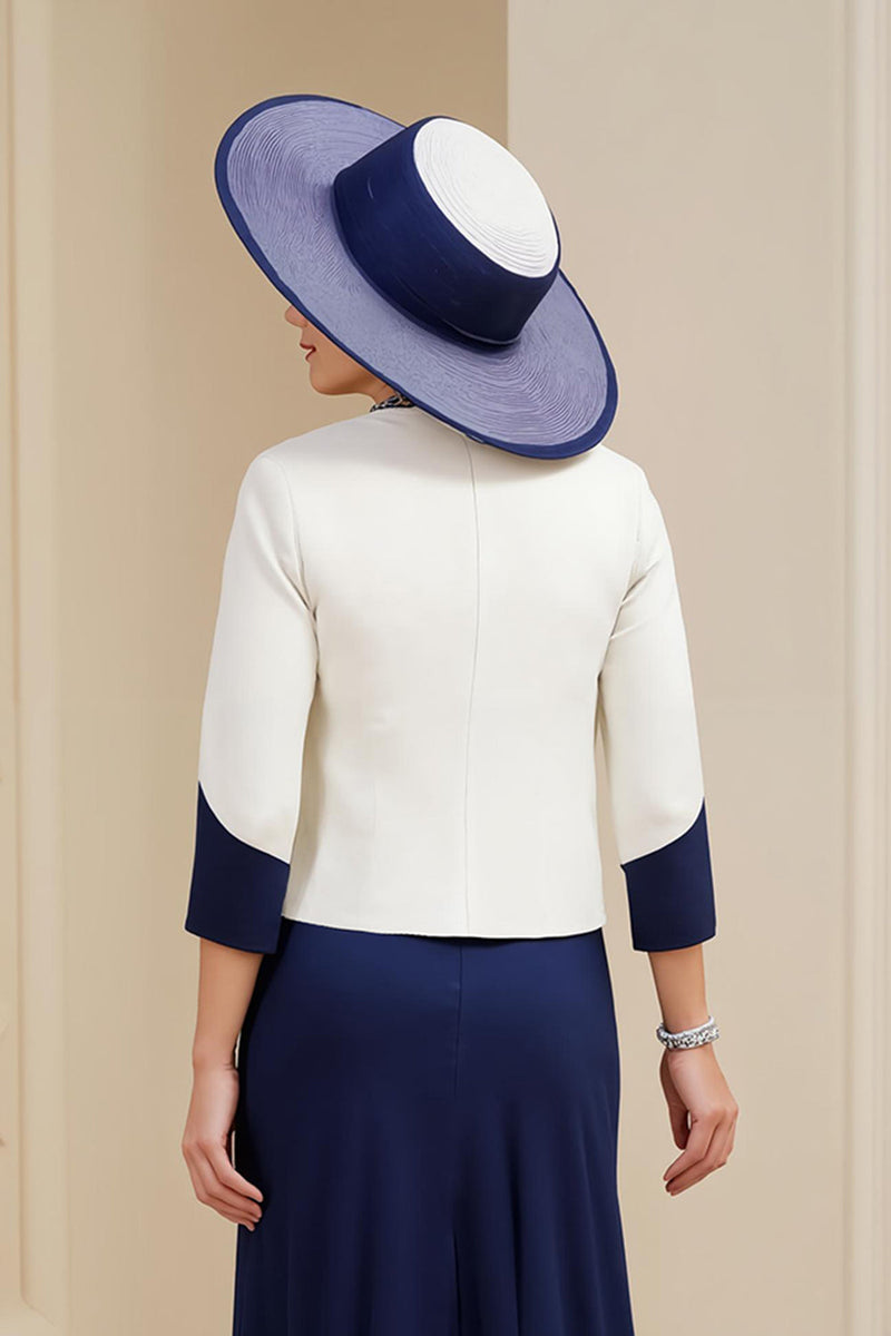 Laden Sie das Bild in den Galerie-Viewer, Marine 3 Teiliges langes Brautmutter Outfit mit Ärmeln