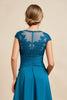 Laden Sie das Bild in den Galerie-Viewer, Pfauenblau A Linie Chiffon Asymmetrische Brautmutterkleid mit Spitze