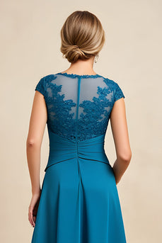 Pfauenblau A Linie Chiffon Asymmetrische Brautmutterkleid mit Spitze