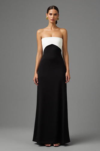 Einfach Schwarz und Weiß Trägerlos Lang Abendkleid mit Schleife
