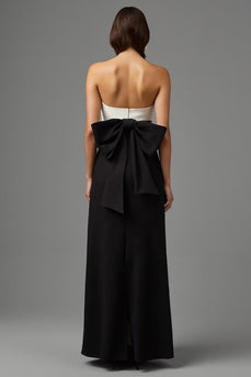 Einfach Schwarz und Weiß Trägerlos Lang Abendkleid mit Schleife