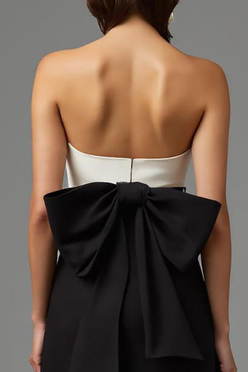 Einfach Schwarz und Weiß Trägerlos Lang Abendkleid mit Schleife