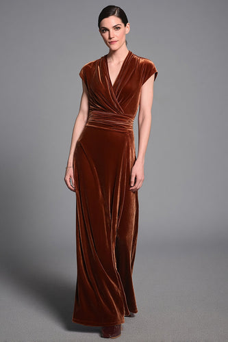 Karamell Samt Gerafft Etuikleid Lang Abendkleid