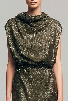 Glitzernd Oliv Etuikleid Wasserfallausschnitt Pailletten Lang Abendkleid