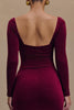 Laden Sie das Bild in den Galerie-Viewer, Bordeaux Satin Quadratischer Ausschnitt Langarm Formelles Kleid mit Schlitz