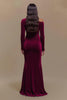 Laden Sie das Bild in den Galerie-Viewer, Bordeaux Satin Ein Schulter Langarm Abendkleid mit Schlitz