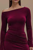 Laden Sie das Bild in den Galerie-Viewer, Bordeaux Satin Ein Schulter Langarm Abendkleid mit Schlitz