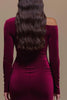 Laden Sie das Bild in den Galerie-Viewer, Bordeaux Satin Ein Schulter Langarm Abendkleid mit Schlitz