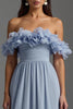 Laden Sie das Bild in den Galerie-Viewer, Himmelblau A Linie Chiffon Gerafft Lang Abendkleid mit Rüschen