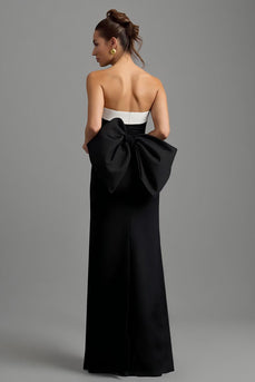 Schwarz und Weiß Etuikleid Trägerlos Lang Abendkleid mit Schlitz