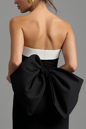Schwarz und Weiß Etuikleid Trägerlos Lang Abendkleid mit Schlitz