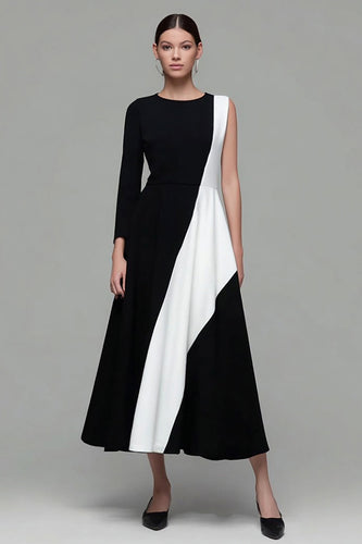 Schwarz und Weiß A Linie Formelle Kleid mit Ärmel
