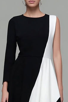 Schwarz und Weiß A Linie Formelle Kleid mit Ärmel