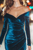 Laden Sie das Bild in den Galerie-Viewer, Pfauenblau Samt Enges Geraffte Kurze Holiday Party Kleid mit Ärmel